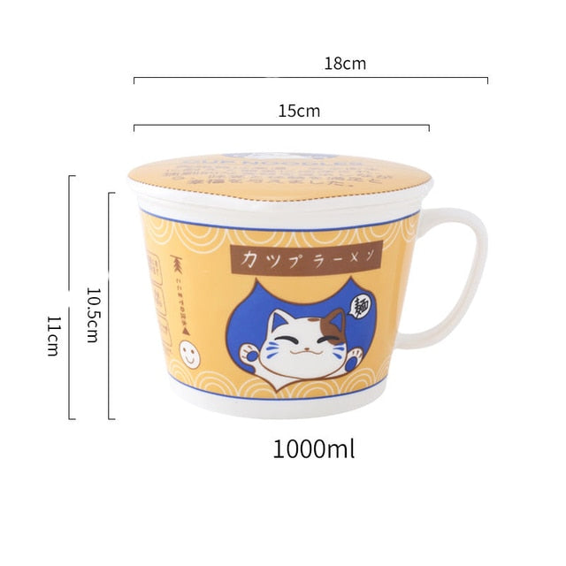 Instant Noodle Cup Cat Noodle Bowl Style Creative With Cover Box Student Lunch Box Soup Set Dinner Lunch Ceramic Manga ShopOnlyDeal