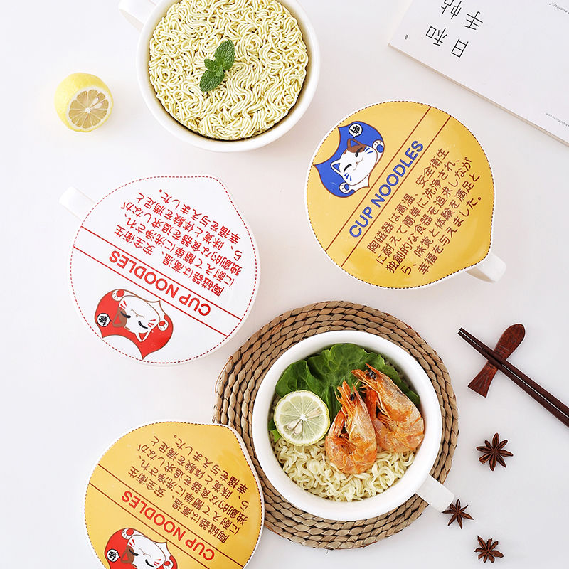 Instant Noodle Cup Cat Noodle Bowl Style Creative With Cover Box Student Lunch Box Soup Set Dinner Lunch Ceramic Manga ShopOnlyDeal