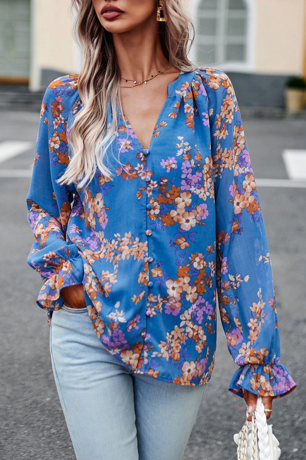 Floral Print Flounce Sleeve Blouse Trendsi