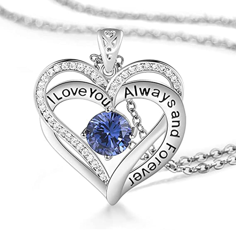 I Love You Always And Forever Crystal Heart Pendant Necklace Birthstone Necklaces Luckydudes