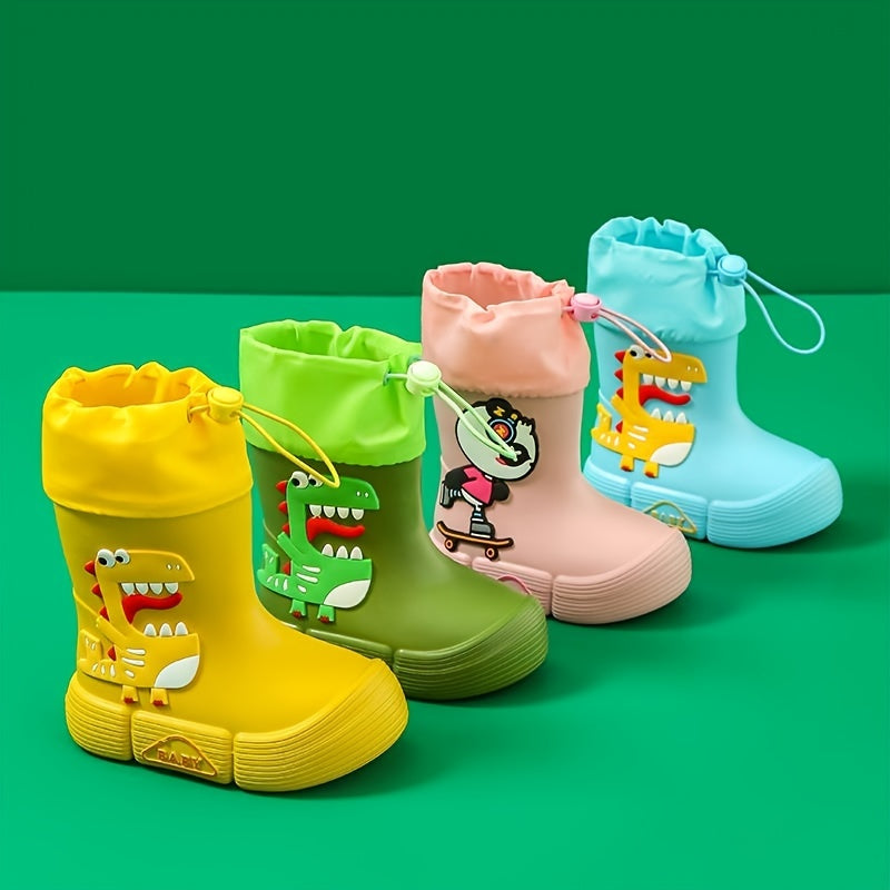 Boys Girls Eva Drawstring Rain Boots, Cartoon Dinosaur Pig Design Waterproof Soft Sole Anti Slip High Top Shoes For Rainy Weather - Temu ShopOnlyDeal