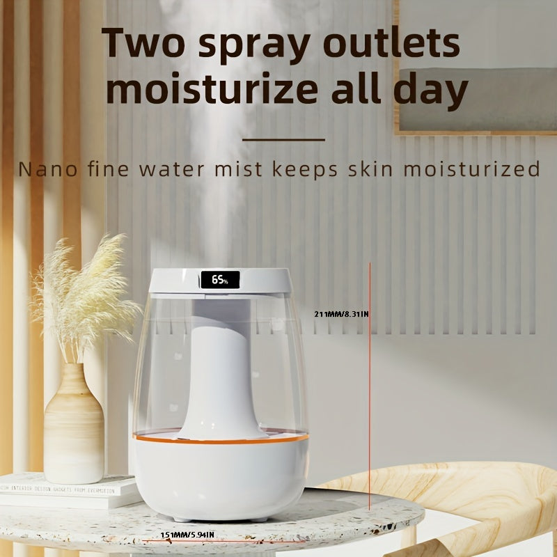 Humidifier With Double Spray Head, Cool Mist Bedroom Night Light Humidifier, For Home Nursery Plant Humidifier, Silent Air Humidifier Sustainable Use Up To 36 Hours, Water Shortage Auto Shut Off, Ai Smart Digital Air Humidity ShopOnlyDeal