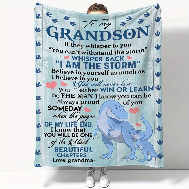 To My Grandson Dinosaur Print Throw Blanket, For My Grandson From Grandma's Envelope Blanket All Seasons, Warm, Comfortable And Soft Throwing Blanket Nap Blanket Sofa Bed Sofa Office Camping Travel Home Decorate ShopOnlyDeal