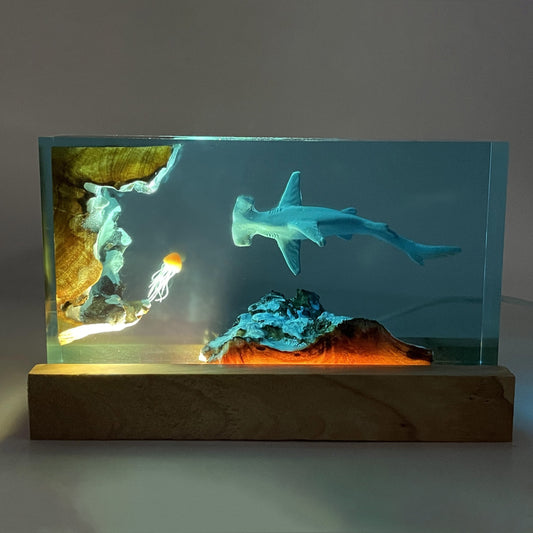 Shark & Jellyfish Resin Lamp, Handmade Home Decor Bedside Lamp, Unique Resin Lighting For Bedside Table, Nightstand Decorations For Bedroom, Best Gift For Everyone ShopOnlyDeal