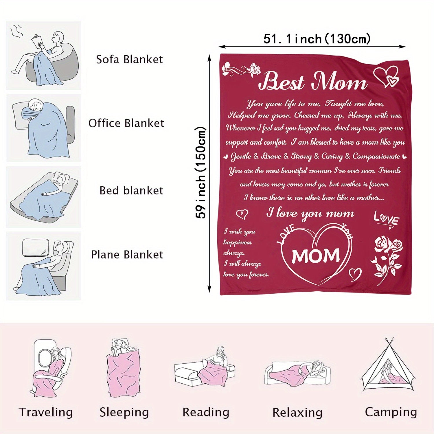 To My Mom Blanket - Flannel Blanket Gift Hd - Digital Printing  - Blanket Warm Cozy Soft Throw Blanket For Couch Bed Sofa - Home & Kitchen - Temu ShopOnlyDeal