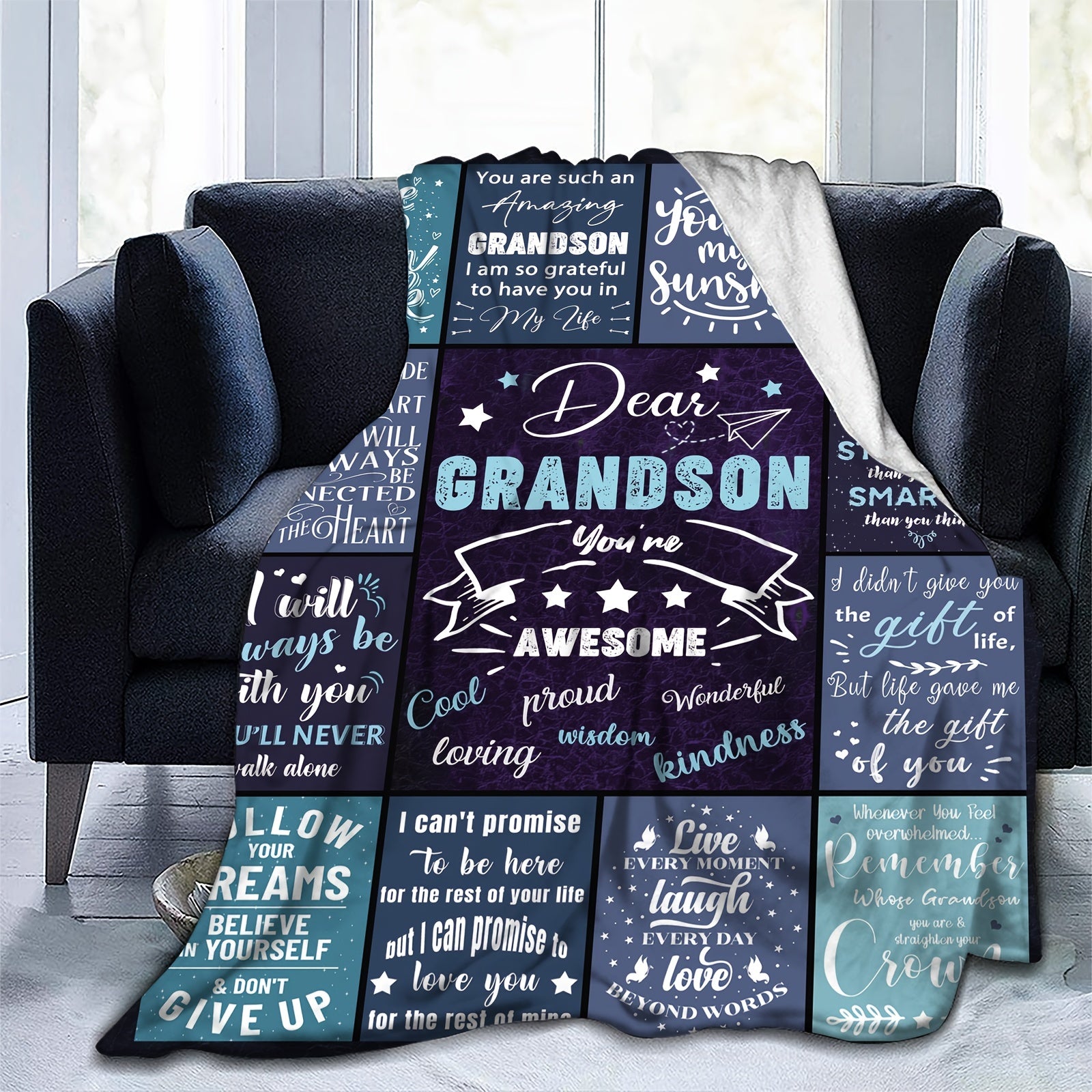 Grandson Gifts Letter Print Blanket, Soft And Comfortable Flannel Throw Blanket For Home/picnic/travel - Temu ShopOnlyDeal