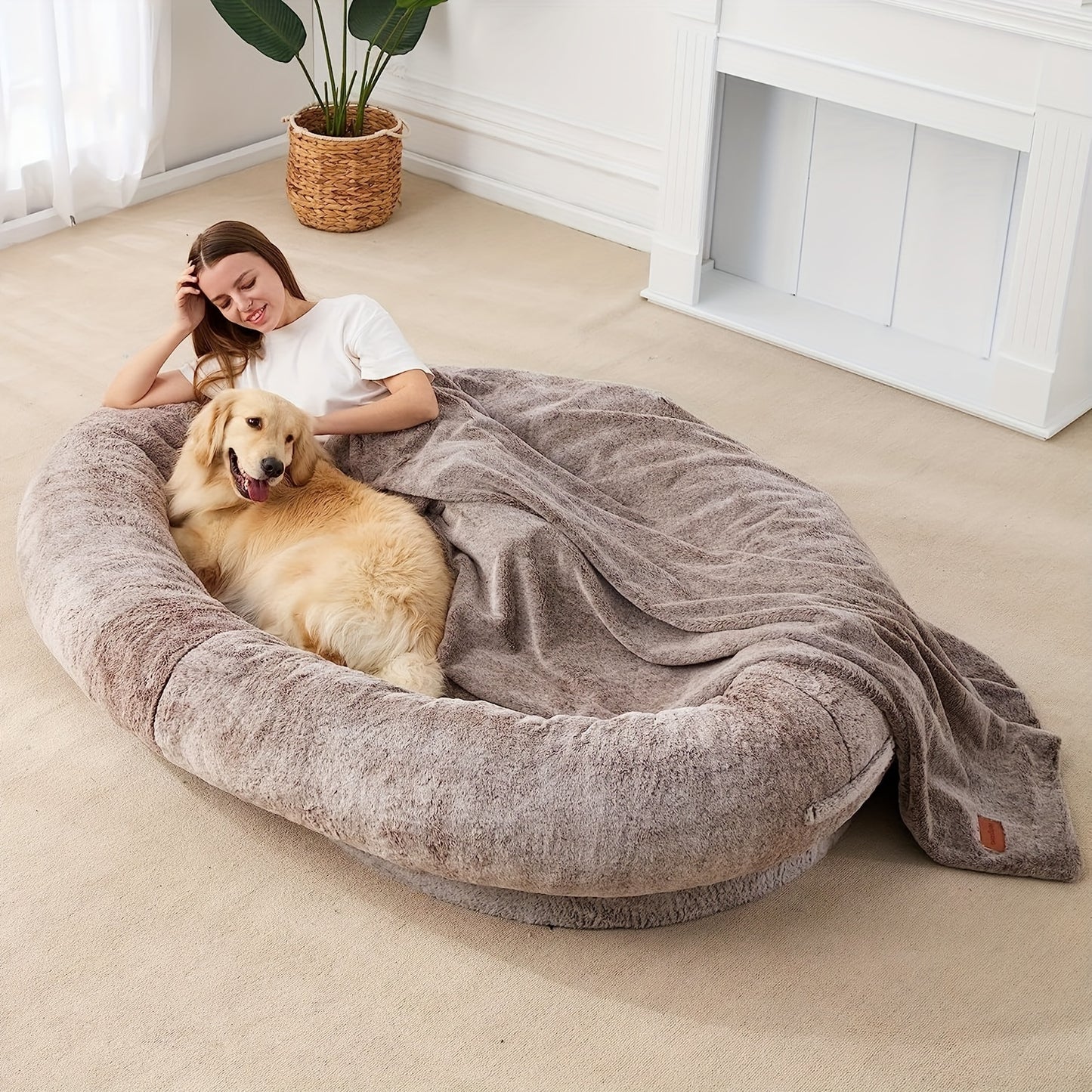 Human Dog Bed, Medium Beanbag Human Bed, Giant Beanbag Dog Bed With Blanket, Suitable For People, Families, And Pets (medium, Gradient Brown) - Temu ShopOnlyDeal