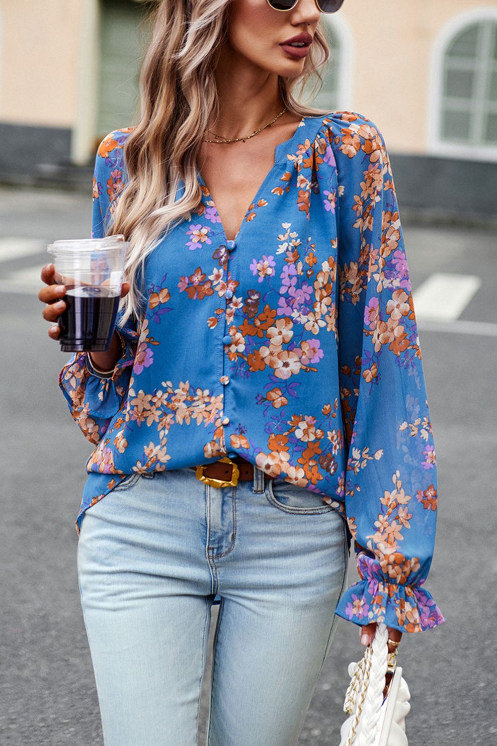 Floral Print Flounce Sleeve Blouse Trendsi