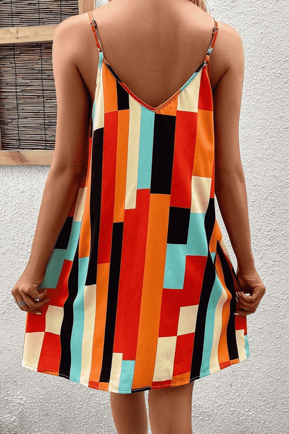 Printed V-Neck Spaghetti Straps Mini Dress Trendsi