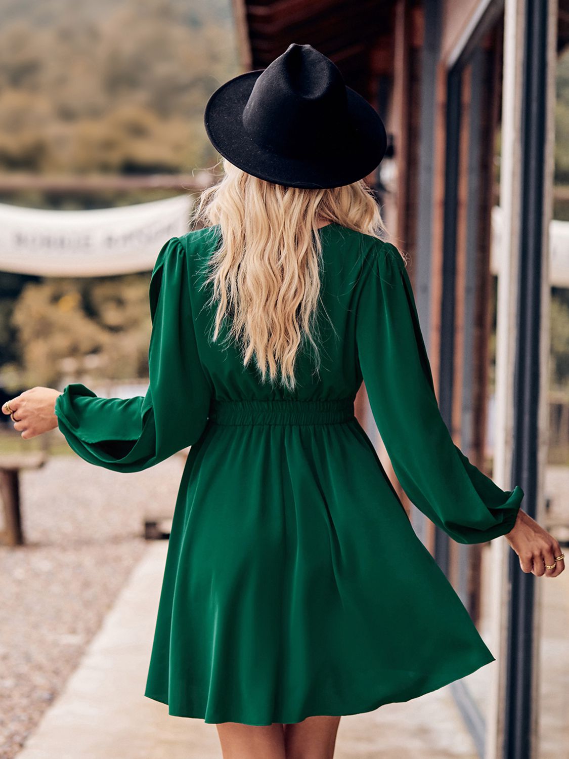 V-Neck Split Sleeve Mini Dress Trendsi