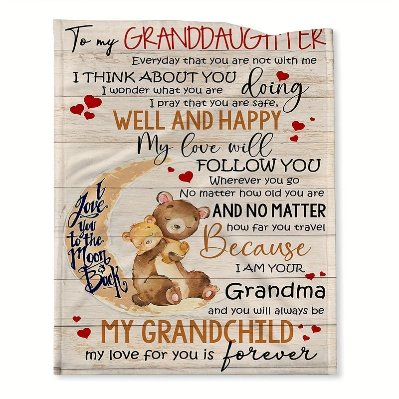 Granddaughter Gift Bear Printed Flannel Blanket, To My Granddaughter From Grandma Envelope Blanket For All Season, Warm Cozy Soft Throw Blanket Nap Blanket For Couch Bed Sofa Office Camping Travel Home Decor, Holiday Gift Blanket For Granddaughter ShopOnlyDeal