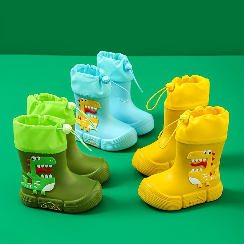 Boys Girls Eva Drawstring Rain Boots, Cartoon Dinosaur Pig Design Waterproof Soft Sole Anti Slip High Top Shoes For Rainy Weather ShopOnlyDeal