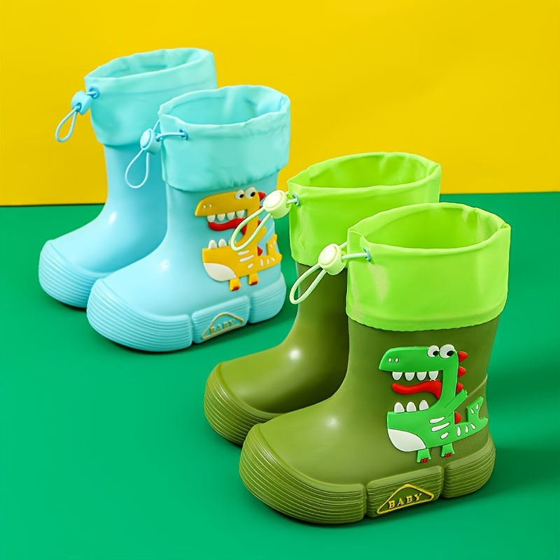 Boys Girls Eva Drawstring Rain Boots, Cartoon Dinosaur Pig Design Waterproof Soft Sole Anti Slip High Top Shoes For Rainy Weather ShopOnlyDeal