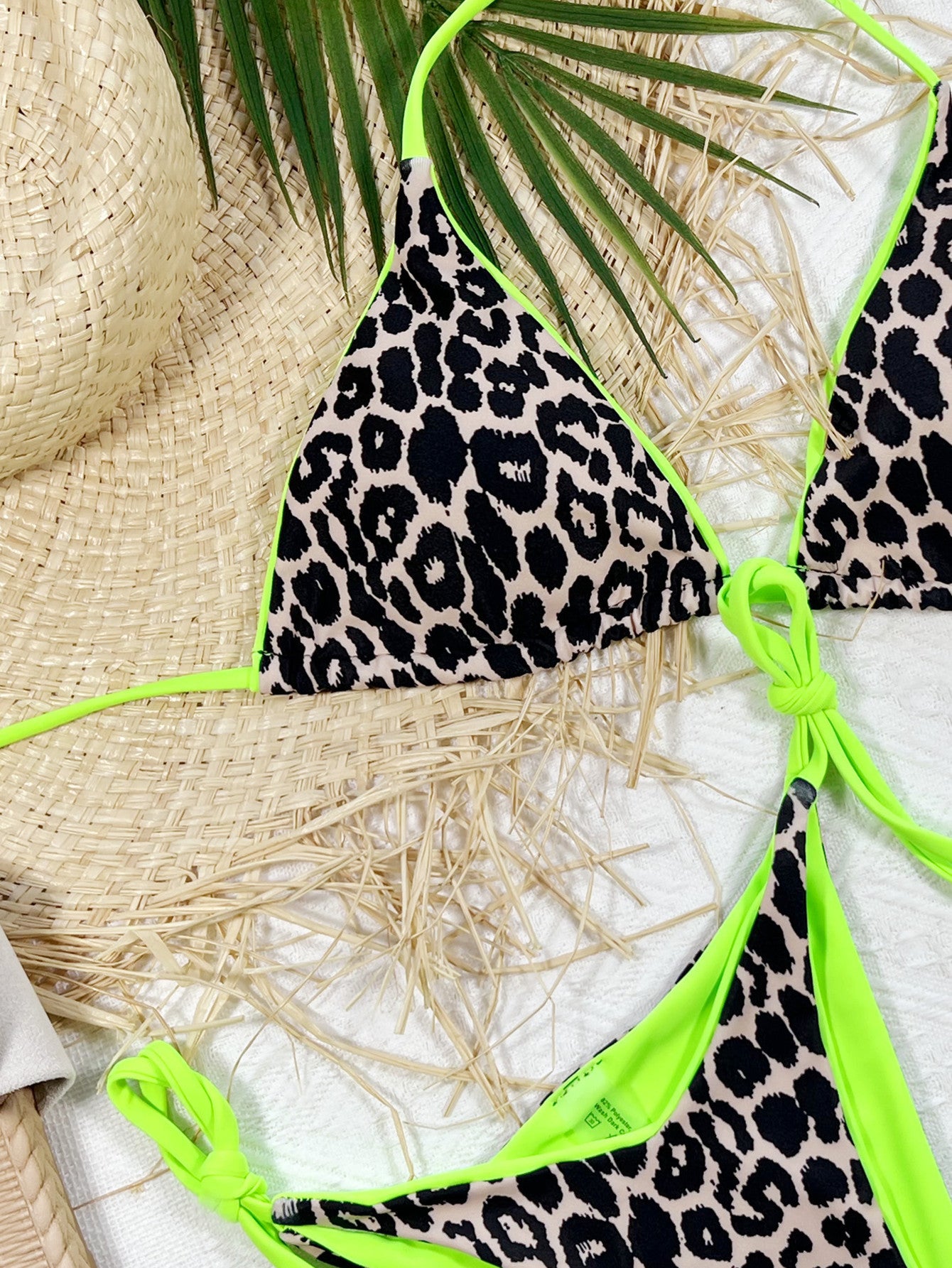 Leopard Print Halter Neck Tie Side Bikini Set Trendsi