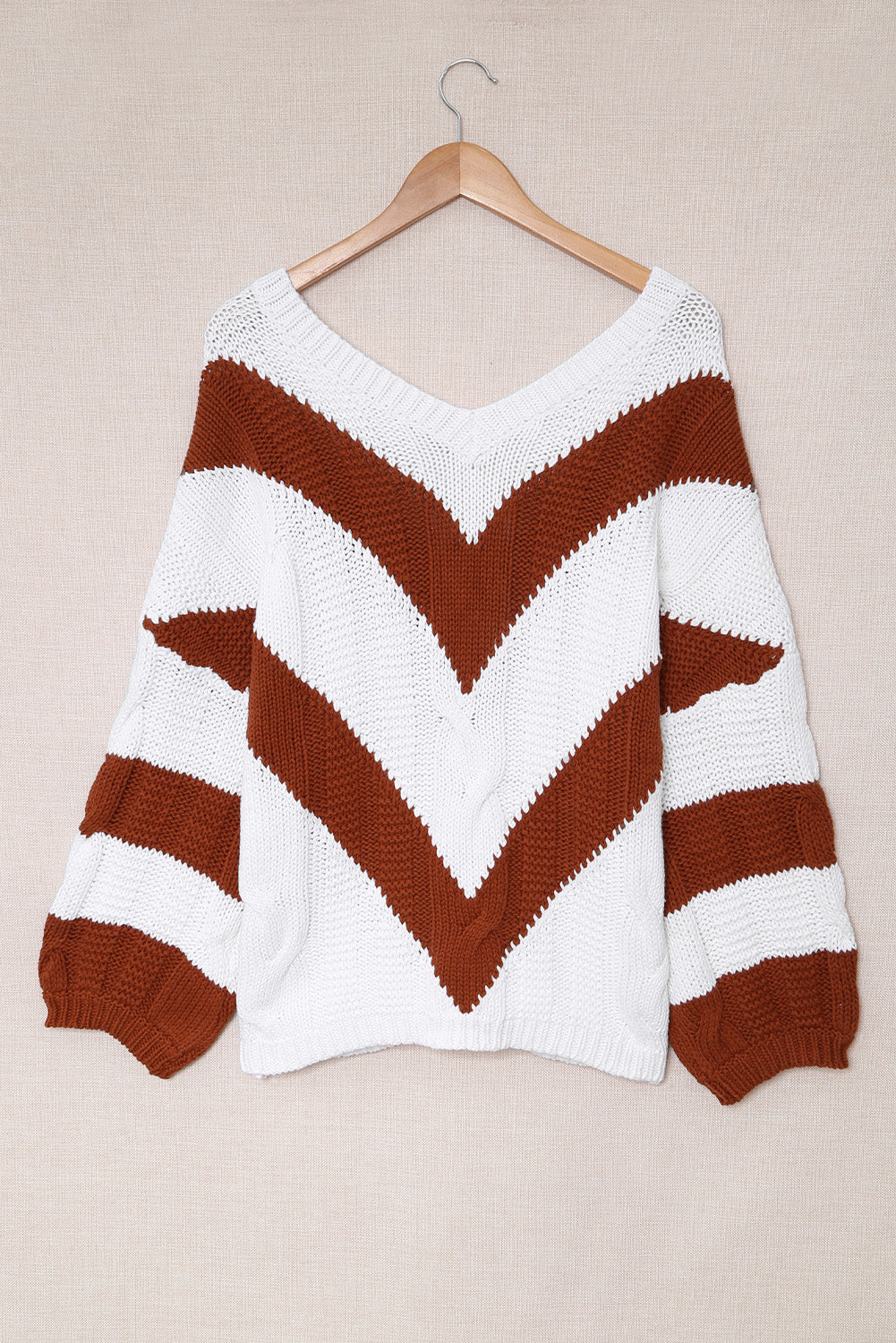 Woven Right Chevron Cable-Knit V-Neck Tunic Sweater ShopOnlyDeal