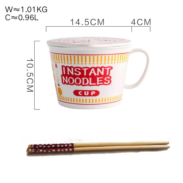 Instant noodle Mug - style creative instant noodle ceramic Cup bowl with cover bento box Student lunch box instant noodle Bowl soup Bowl set ShopOnlyDeal