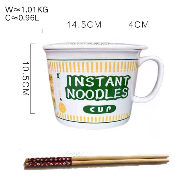 Instant noodle Mug - style creative instant noodle ceramic Cup bowl with cover bento box Student lunch box instant noodle Bowl soup Bowl set ShopOnlyDeal