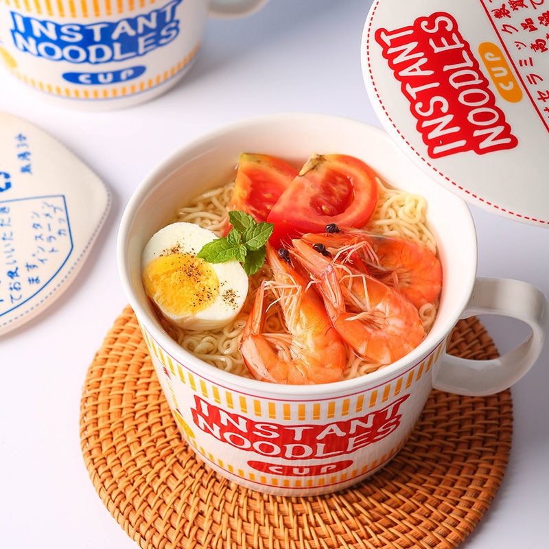 Instant noodle Mug - style creative instant noodle ceramic Cup bowl with cover bento box Student lunch box instant noodle Bowl soup Bowl set ShopOnlyDeal