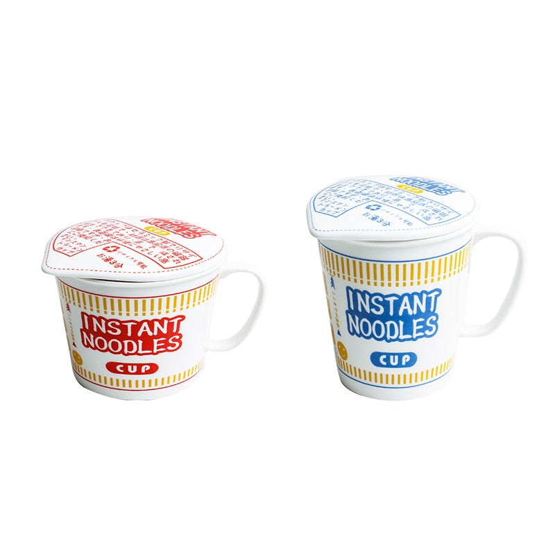 Instant noodle Mug - style creative instant noodle ceramic Cup bowl with cover bento box Student lunch box instant noodle Bowl soup Bowl set ShopOnlyDeal