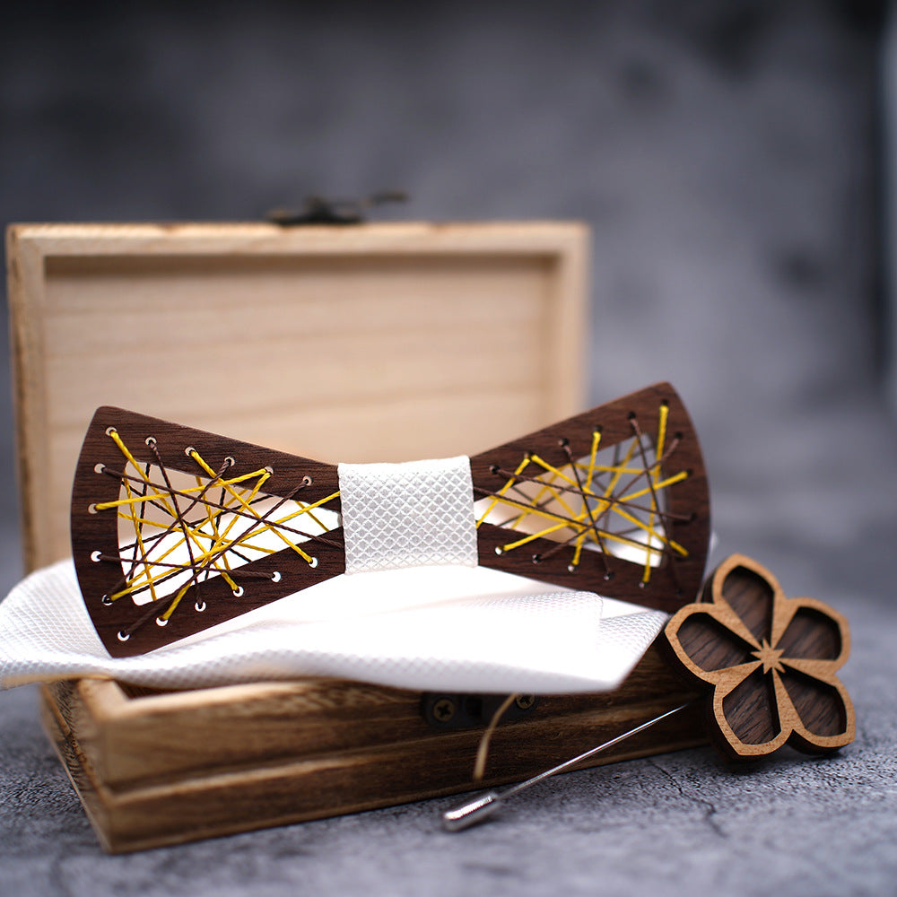 Wooden Bow Tie Set for Mens Handkerchief Wood Bowtie Brooches Wedding Party Cravate Homme Noeud Papillon ShopOnlyDeal