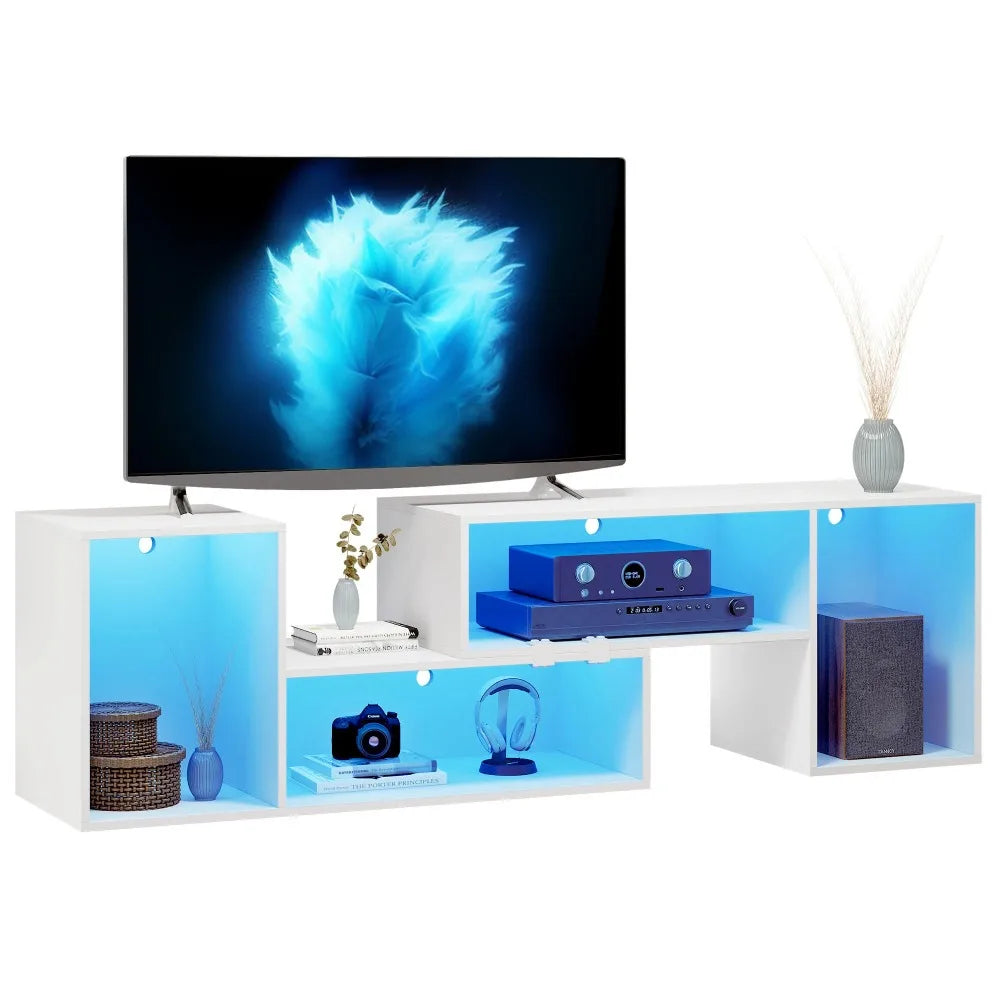 Tv Stand  Morphing TV Cabinet with LED Bar, Modern Entertainment Center, 2 45 - 70" TV Media Console Cabinets, White ShopOnlyDeal
