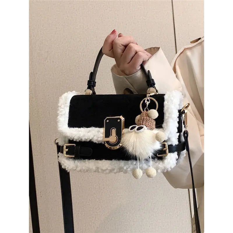 Fall Winter Bags 2023 New Lamb Wool Small Square Bag Versatile Commuting Plush Premium Carry Small Satchel ShopOnlyDeal