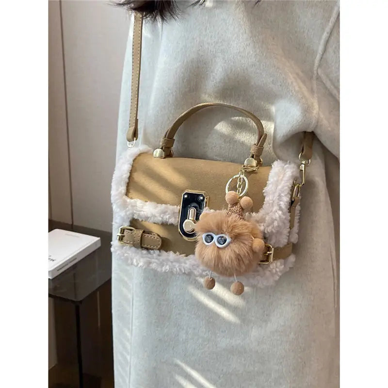 Fall Winter Bags 2023 New Lamb Wool Small Square Bag Versatile Commuting Plush Premium Carry Small Satchel ShopOnlyDeal