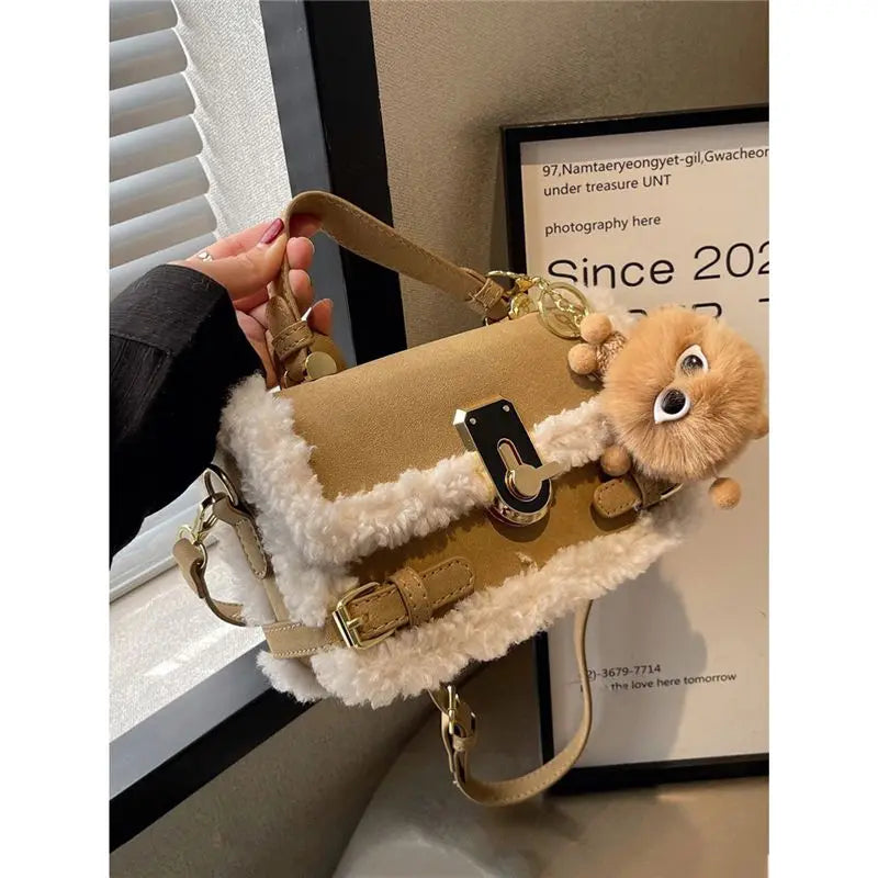 Fall Winter Bags 2023 New Lamb Wool Small Square Bag Versatile Commuting Plush Premium Carry Small Satchel ShopOnlyDeal